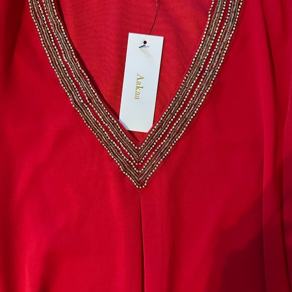 Aakaa Red V-neck Dress NWT - Picture 7 of 13